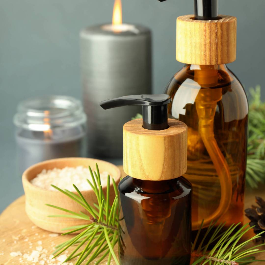 Composition with winter cosmetic products on light gray background